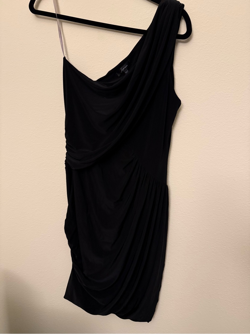 Soprano One-Shoulder Black Draped Cocktail Dress